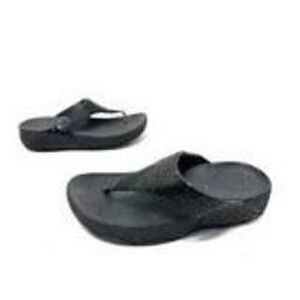 Fitflop Women’s Electra Black Sequin Slide On Sandals Sz 10 Flip Flops Wedge Hee